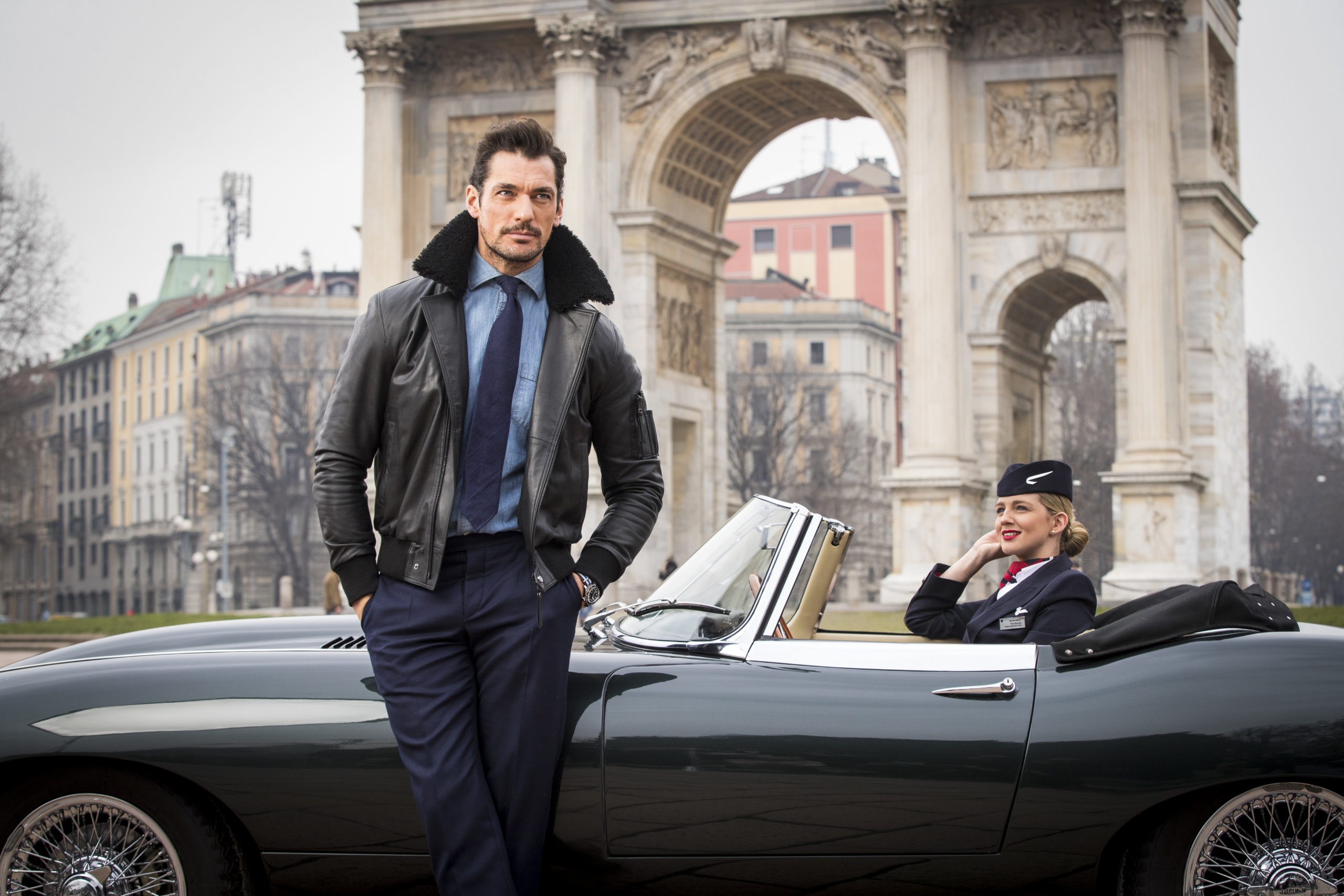 In this handout image supplied by British Airways the airline celebrated its love of Milan by taking British supermodels Suki Waterhouse and David Gandy out onto the city’s fashionable streets for two very special photoshoots - followed by an exclusive f